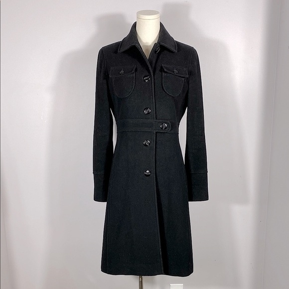 Kenneth Cole Reaction Chic Black Military inspired button Wool Coat size 6 - Picture 1 of 16